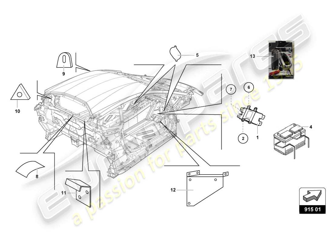 lamborghini super trofeo (2015) battery - battery mounting parts diagram