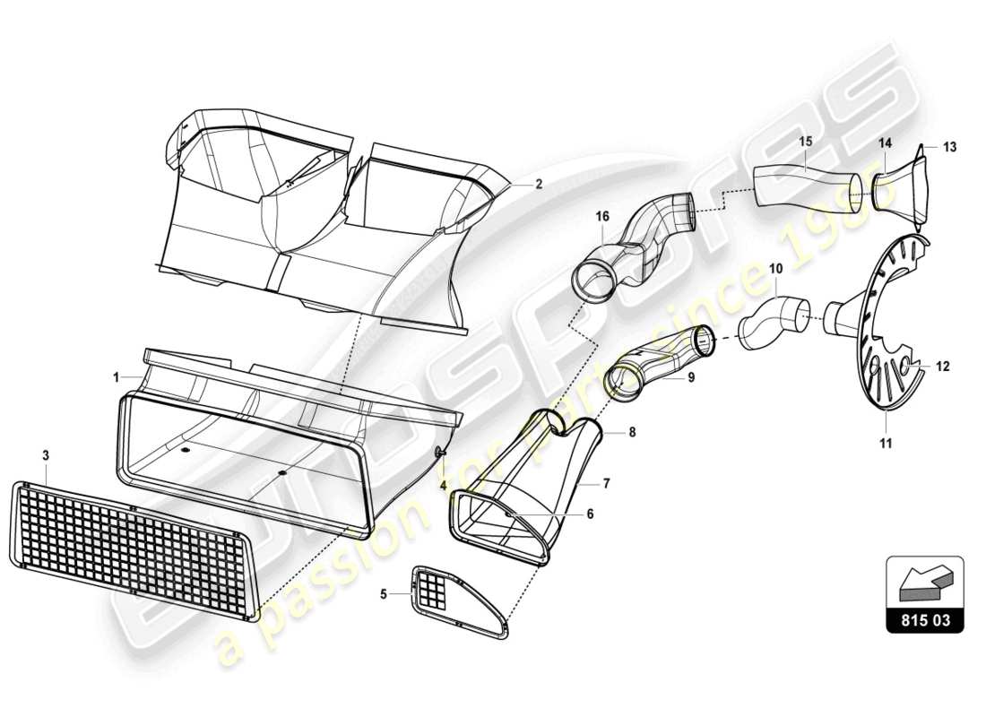 lamborghini super trofeo evo (2018) front brake disc and caliper cooling part diagram