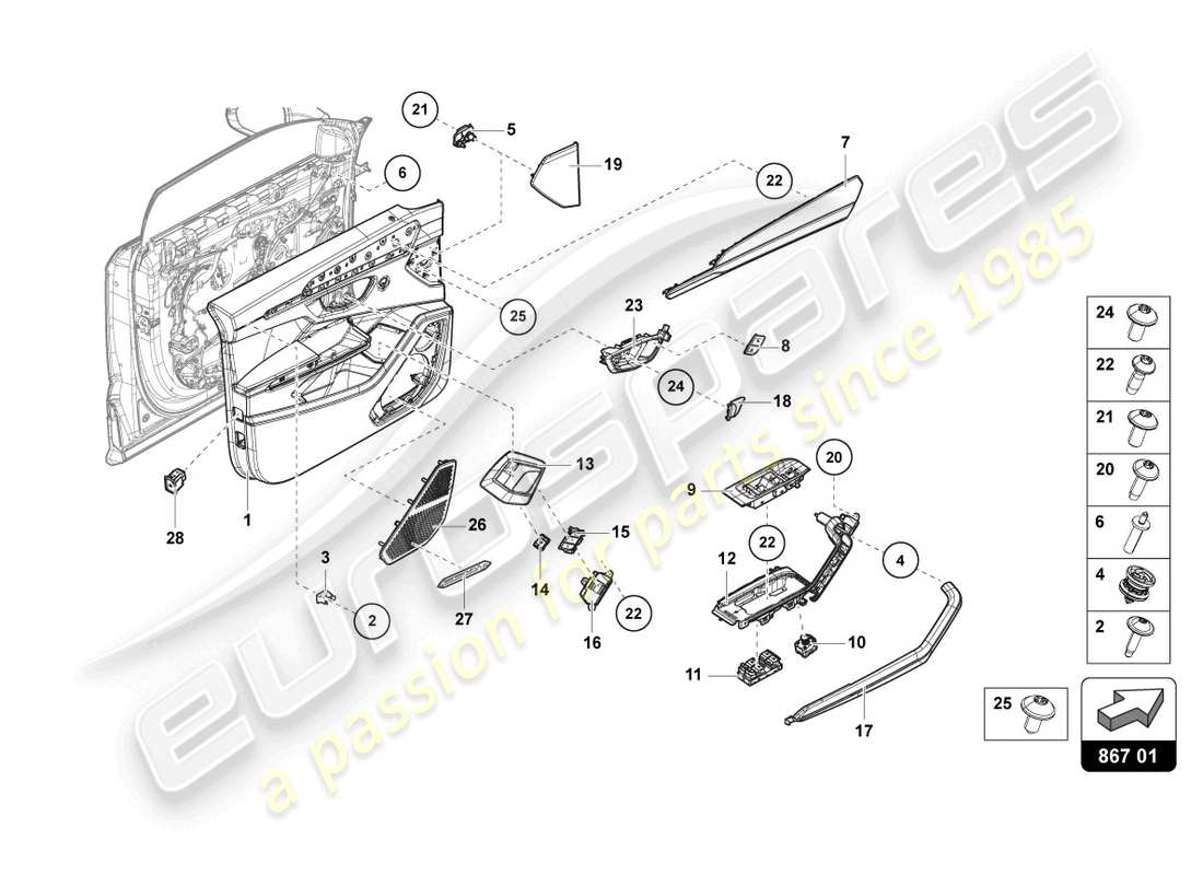 lamborghini urus (2019) door panel front parts diagram