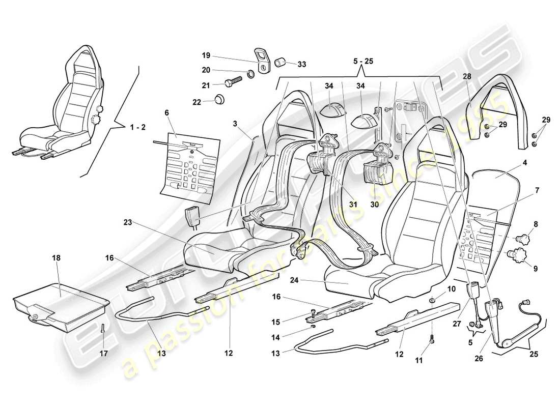 lamborghini lp640 roadster (2009) seat, complete parts diagram