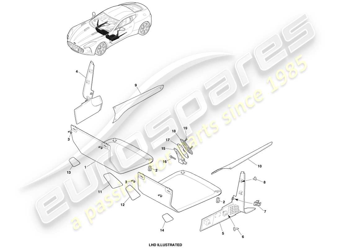 aston martin one-77 (2011) floor trim part diagram