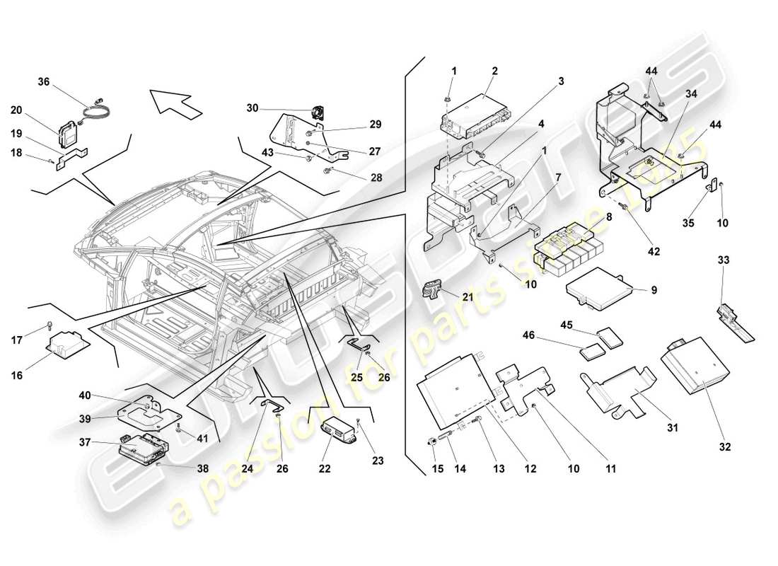 lamborghini gallardo coupe (2006) central control unit for convenience system part diagram