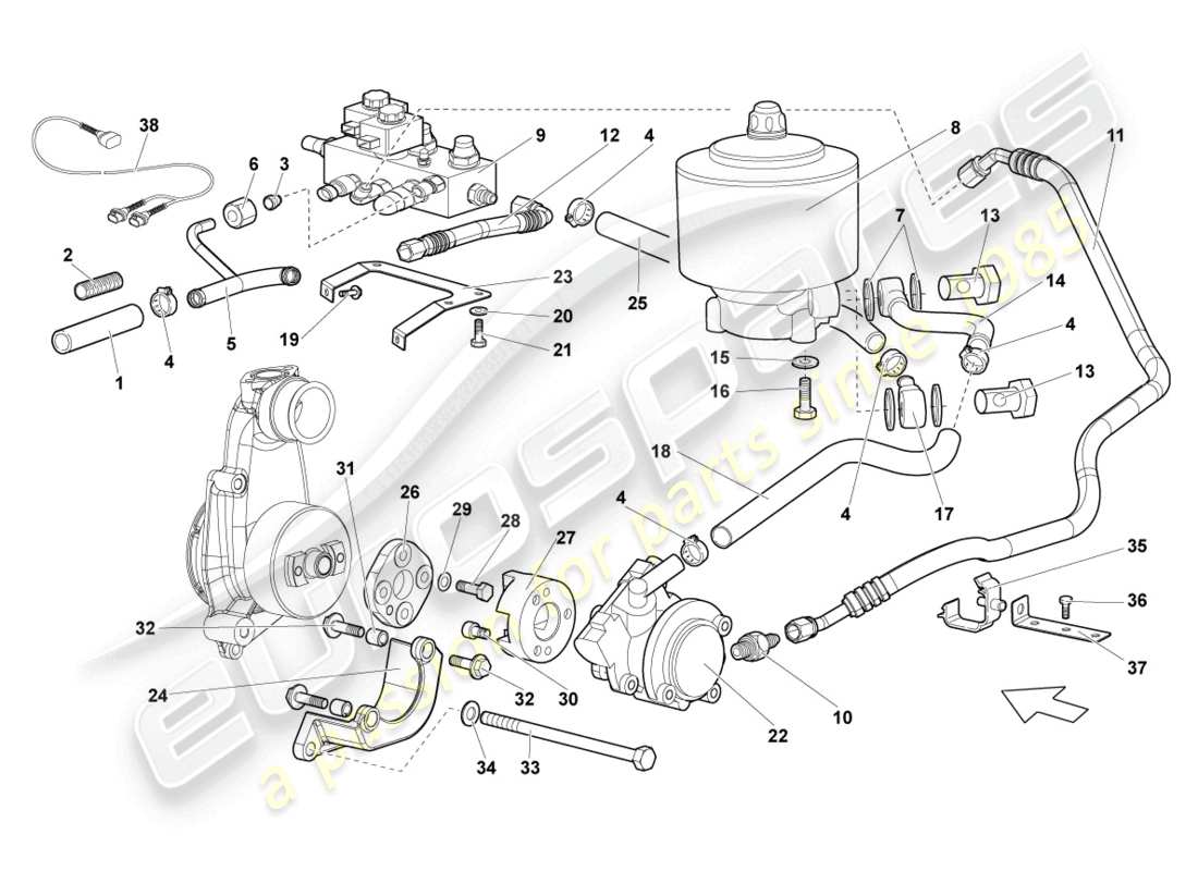 lamborghini reventon roadster hydraulic system and fluid container with connect. pieces part diagram