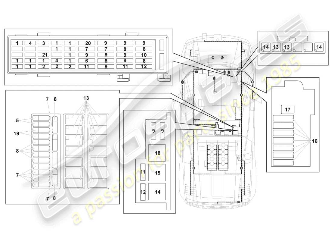 lamborghini gallardo coupe (2006) central electrics parts diagram