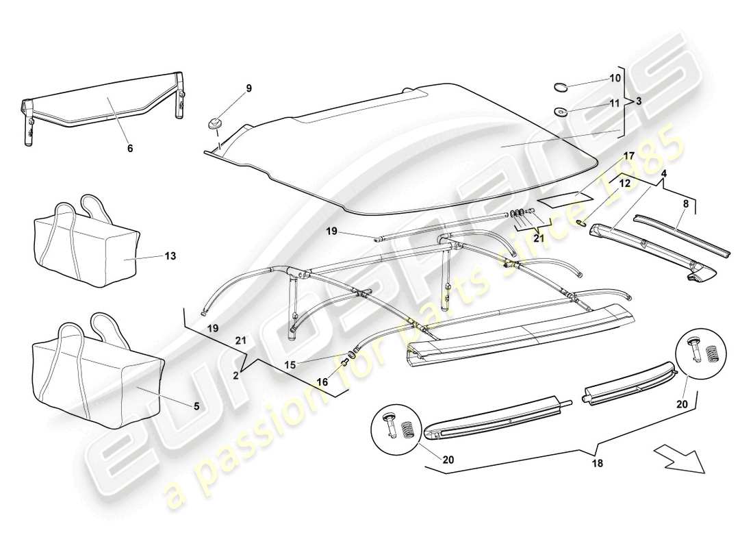 lamborghini lp640 roadster (2007) cover part diagram