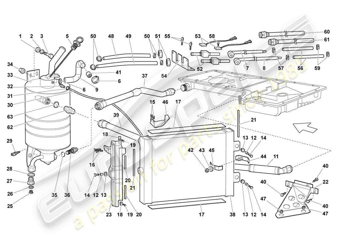 lamborghini lp640 roadster (2007) oil cooler parts diagram
