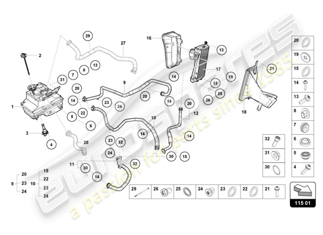 lamborghini sterrato (2024) hydraulic system and fluid container with connect. pieces parts diagram