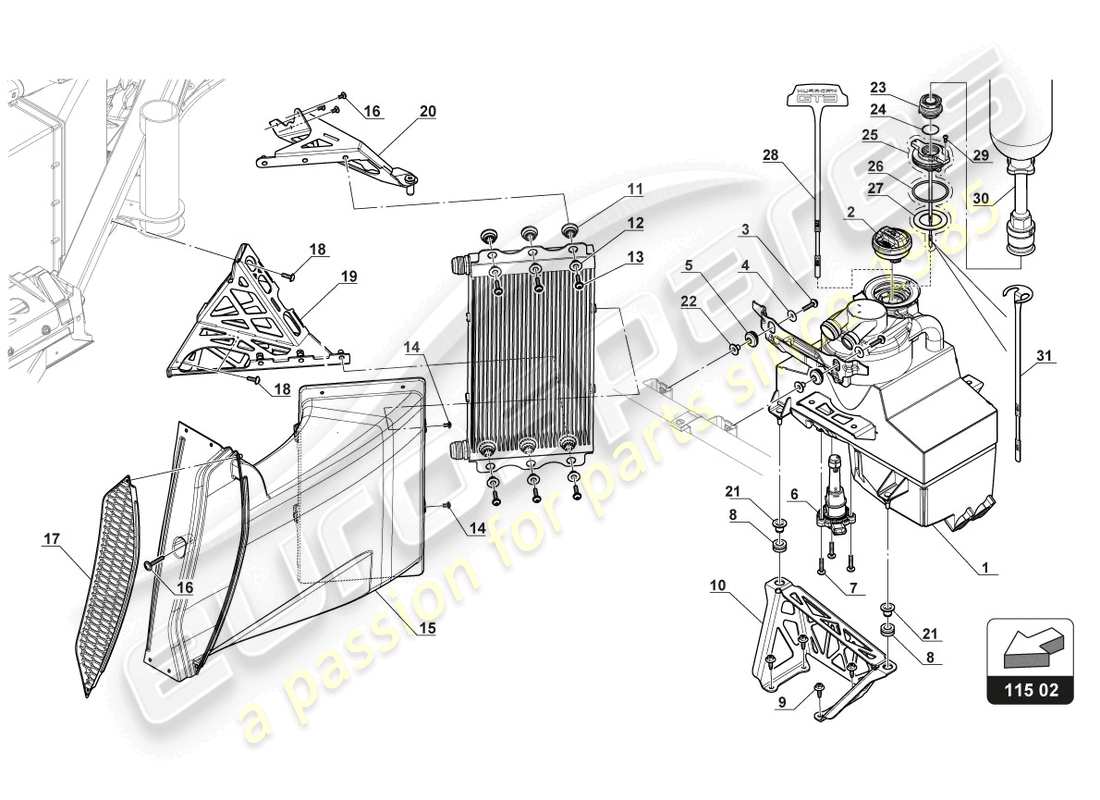 lamborghini gt3 (2017) oil tank - oil cooling part diagram