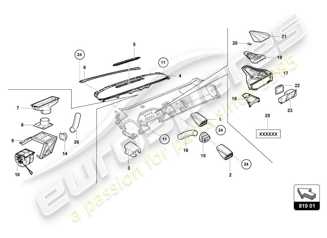 lamborghini super trofeo (2015) dashboard air pipe parts diagram