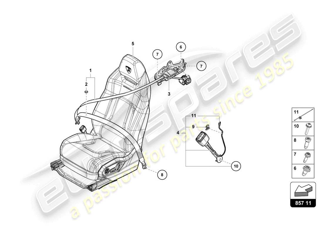 lamborghini urus (2021) three-point safety belt rear part diagram