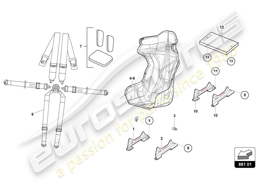 lamborghini super trofeo (2015) seats parts diagram