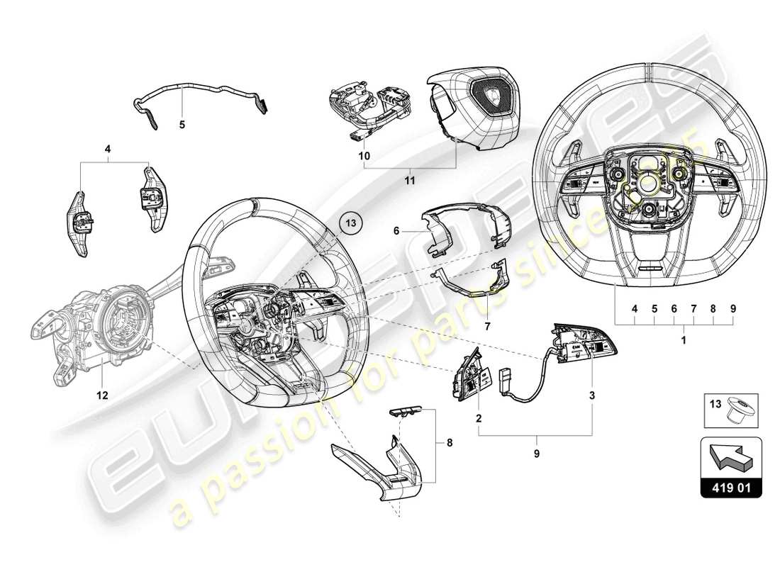 lamborghini urus s (2023) steering wheel part diagram