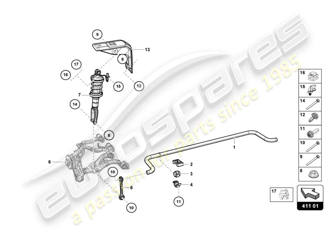 lamborghini evo spyder (2023) shock absorbers front part diagram