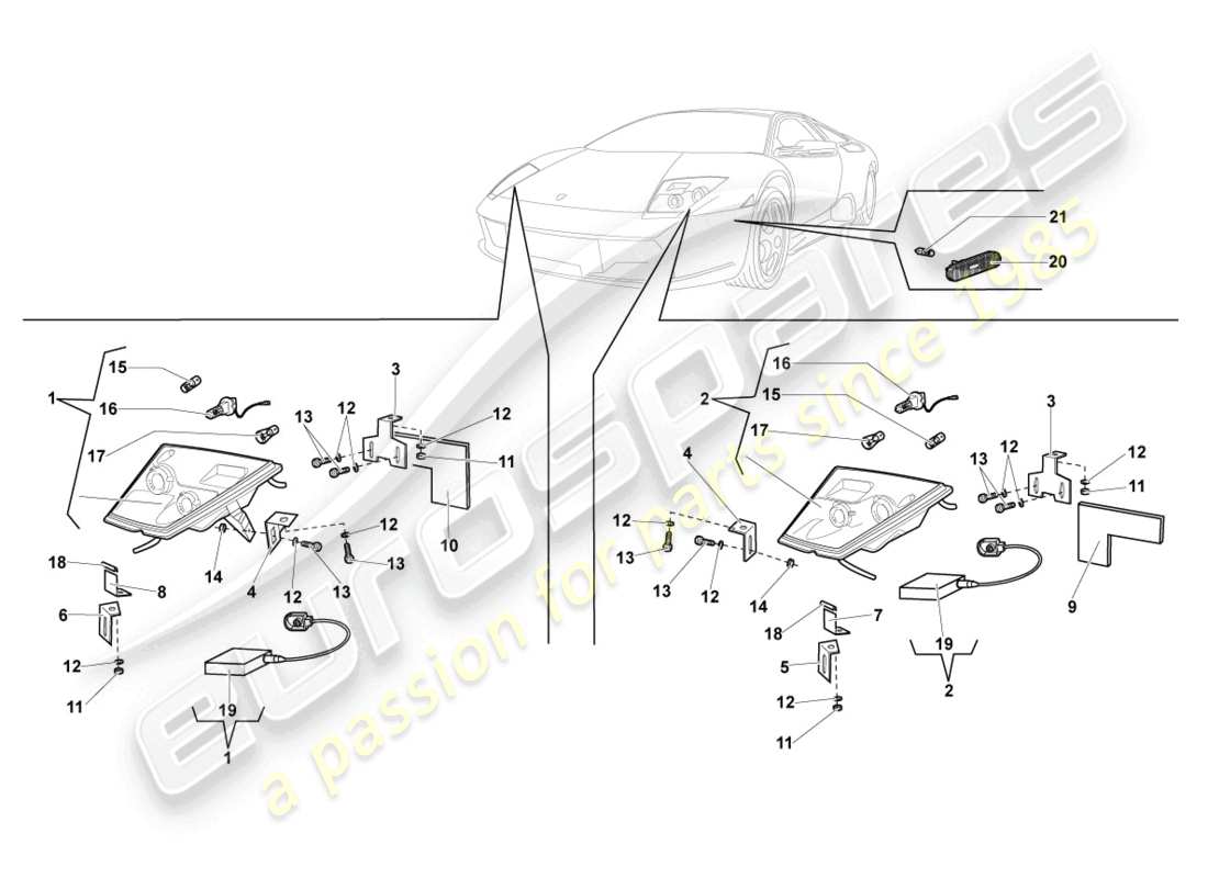 lamborghini lp640 coupe (2009) gas discharge headlight parts diagram