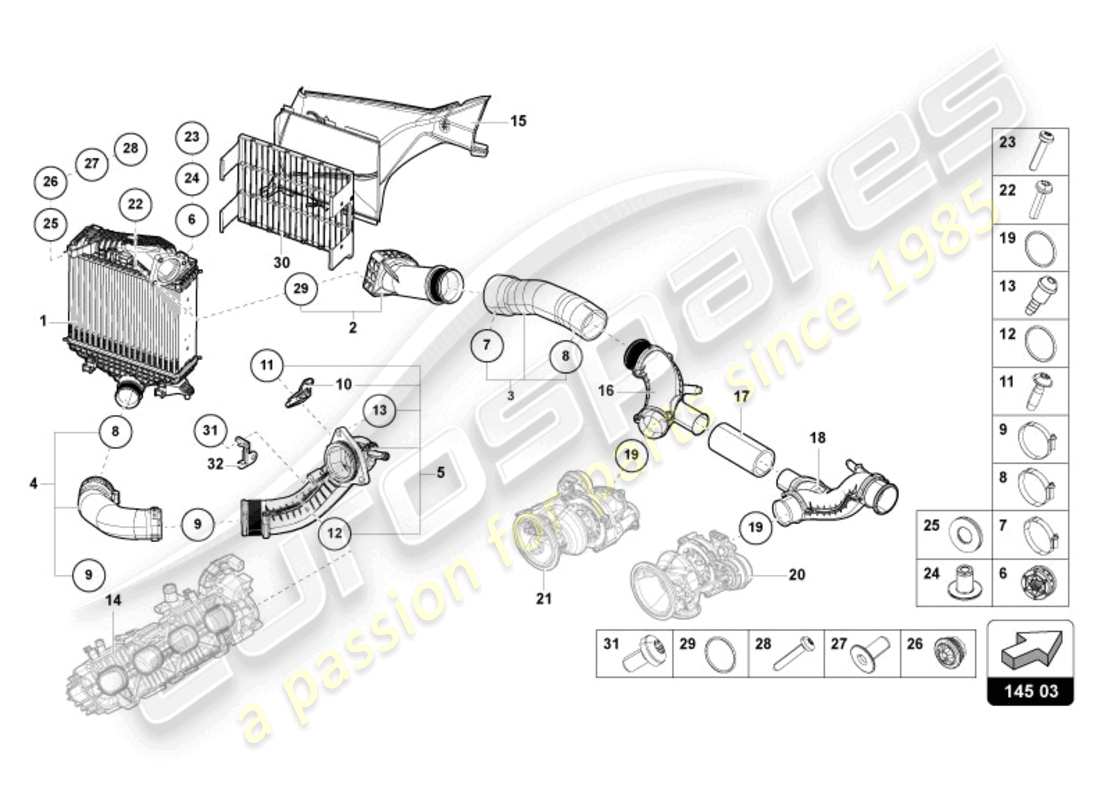 lamborghini urus (2019) charge air cooler left parts diagram