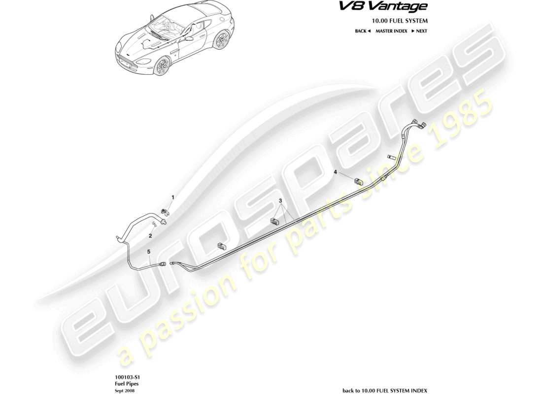 aston martin v8 vantage (2013) fuel pipes part diagram