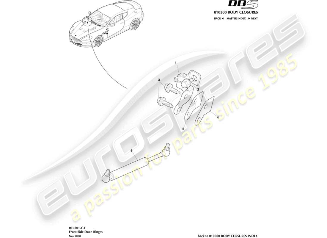 aston martin dbs (2007) door hinges parts diagram