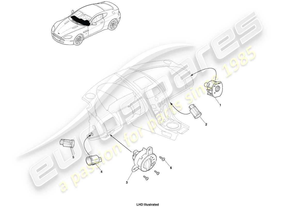 aston martin v8 vantage (2007) ip switches, 16my part diagram