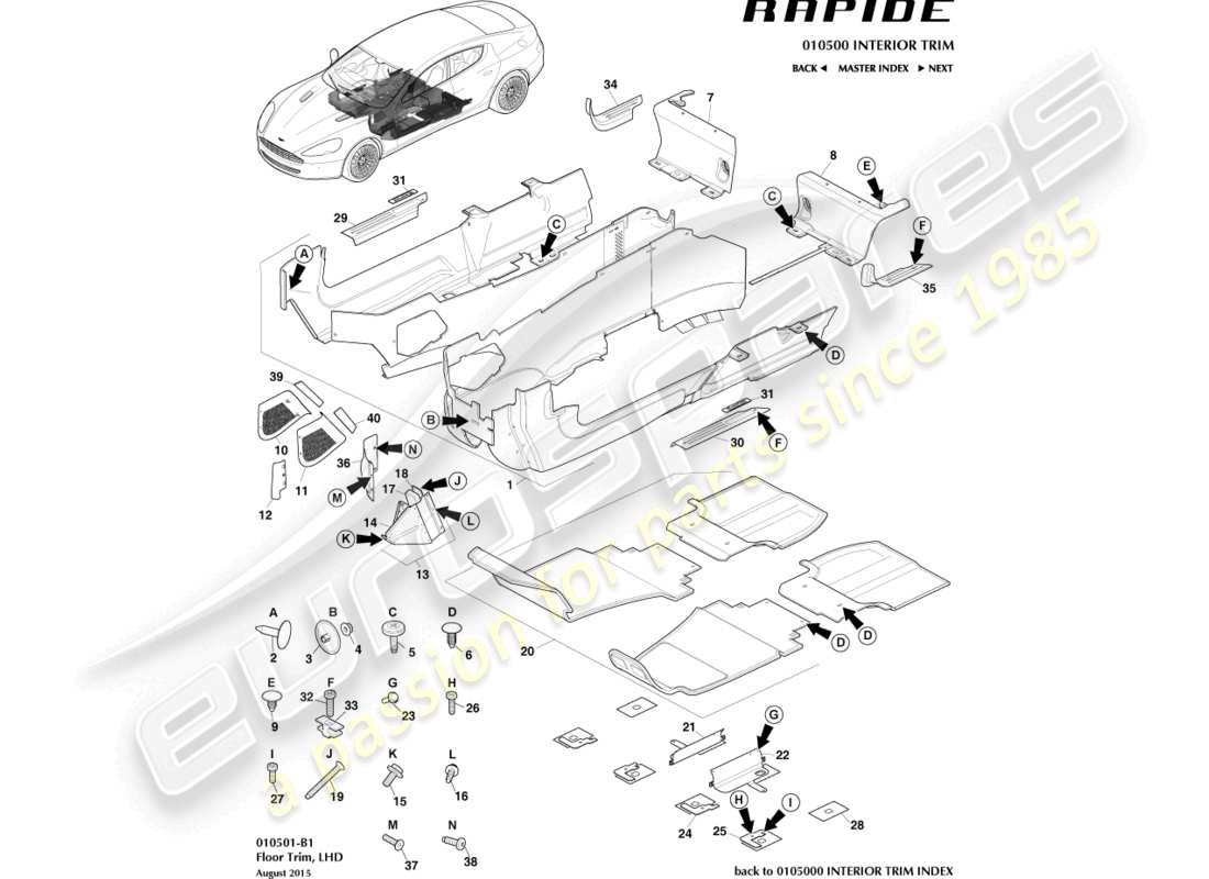 aston martin rapide (2011) main floor trim, lhd part diagram