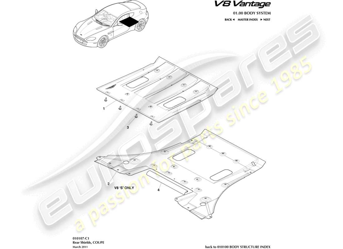 aston martin v8 vantage (2016) rear underbody shields part diagram