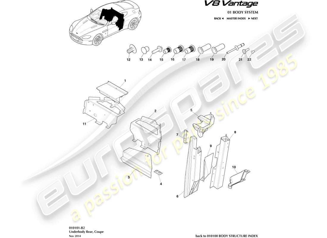 aston martin v8 vantage (2016) underbody rear, coupe part diagram