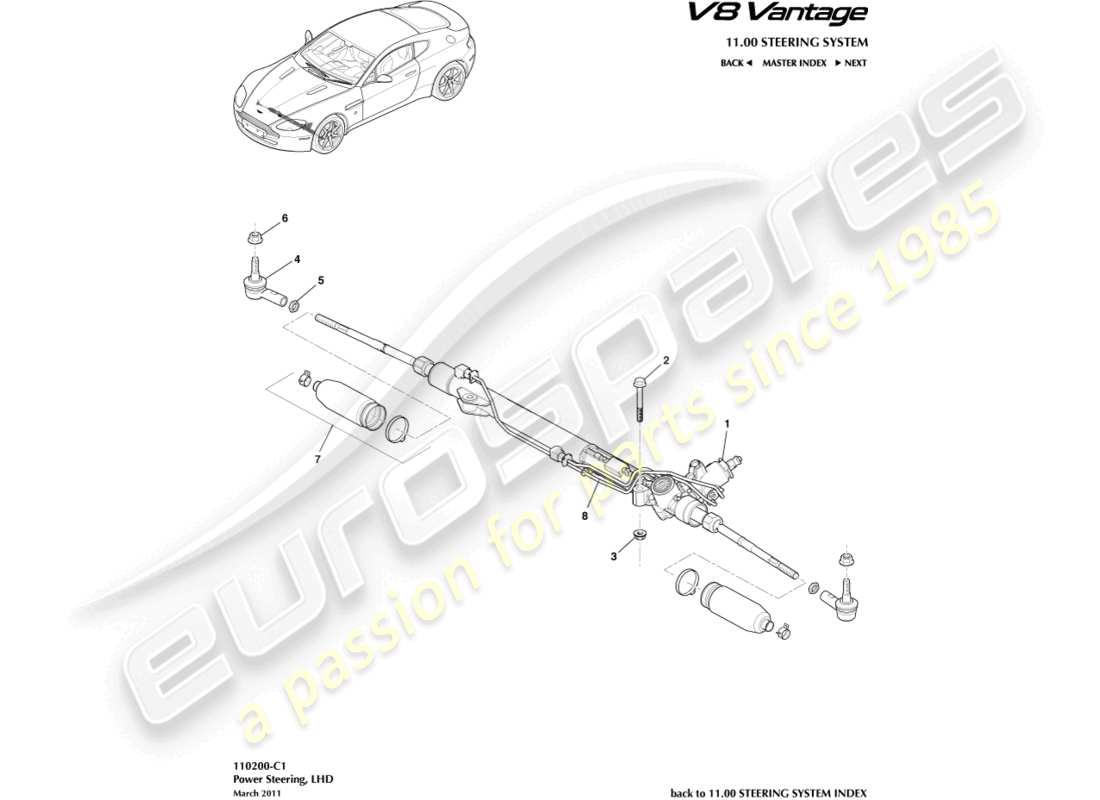 aston martin v8 vantage (2016) power steering, lhd part diagram