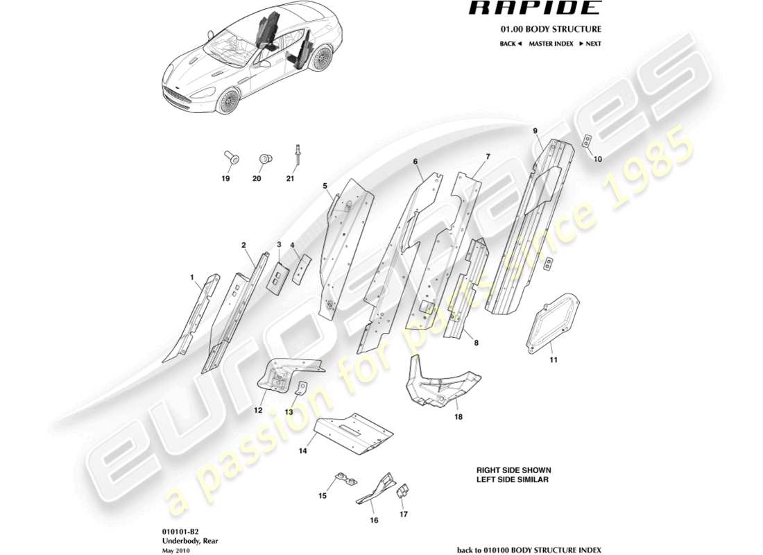 aston martin rapide (2019) underbody, rear part diagram