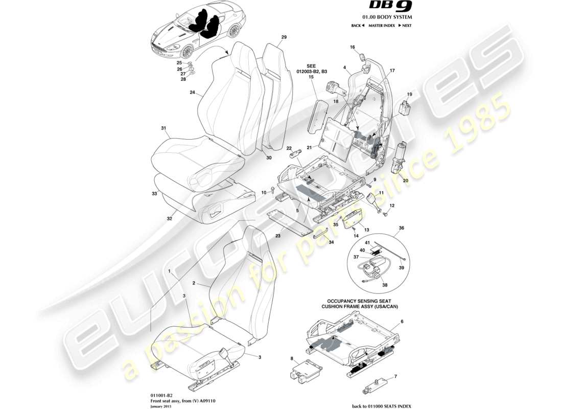aston martin db9 (2007) front seat from (v) a09110 parts diagram