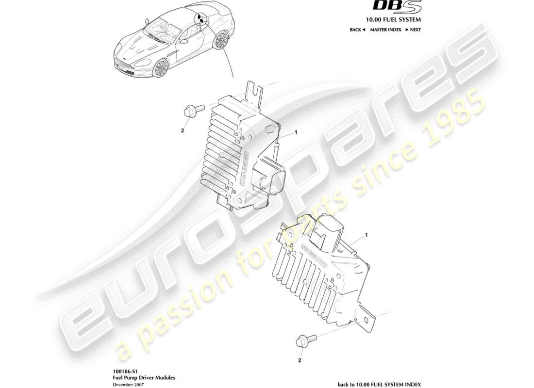 aston martin dbs (2007) fuel pump modules parts diagram