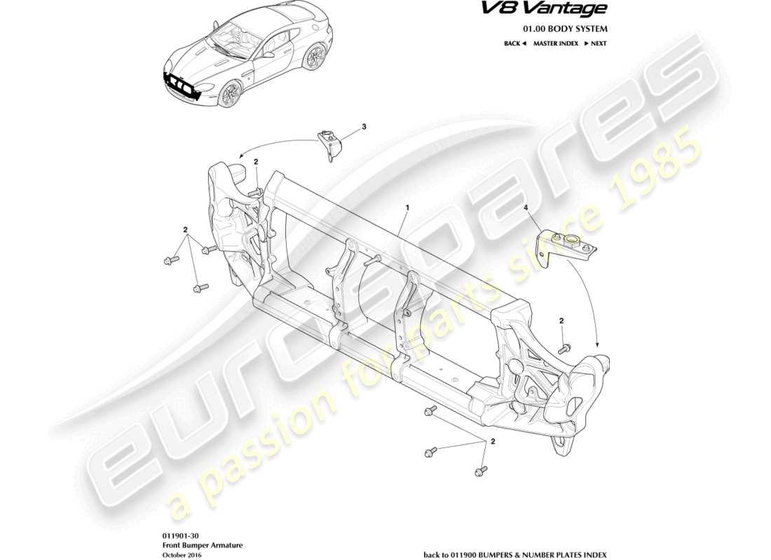 aston martin v8 vantage (2009) front bumper armature part diagram