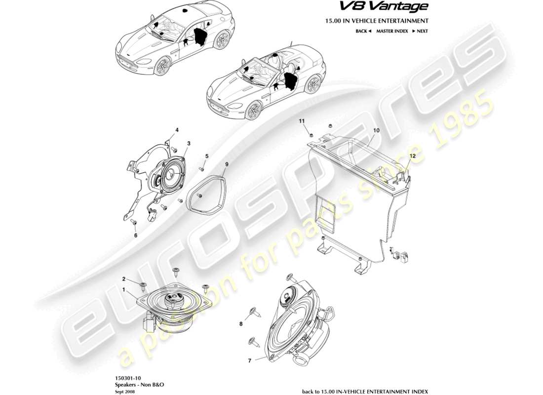 aston martin v8 vantage (2009) speaker, base part diagram