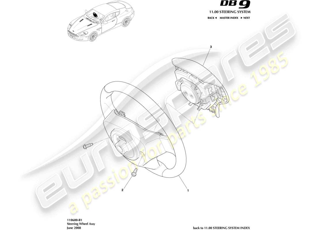 aston martin db9 (2004) steering wheel assembly parts diagram