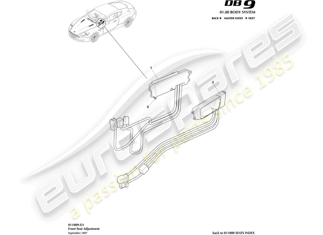 aston martin db9 (2004) front seat adjustment parts diagram