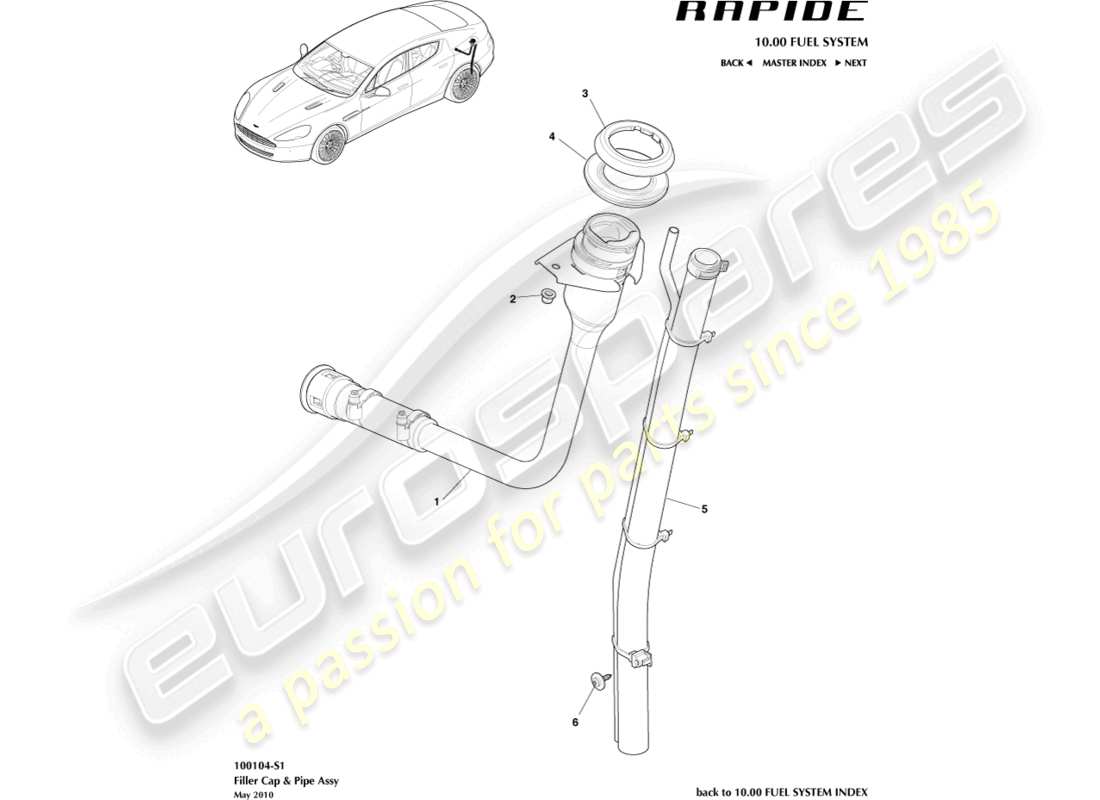 aston martin rapide (2011) fuel filler assembly part diagram