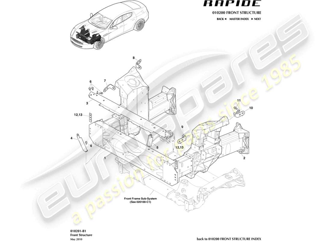 aston martin rapide (2010) front structure parts diagram