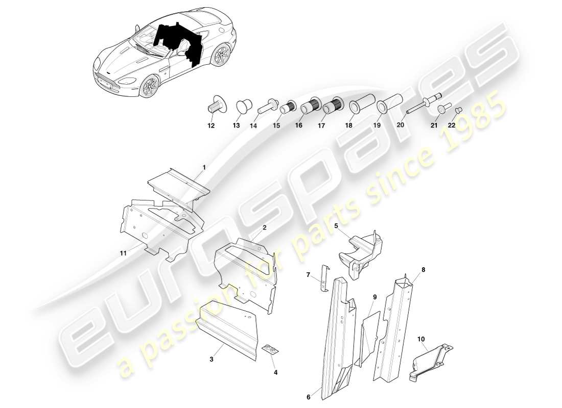 aston martin v8 vantage (2007) underbody rear, coupe part diagram