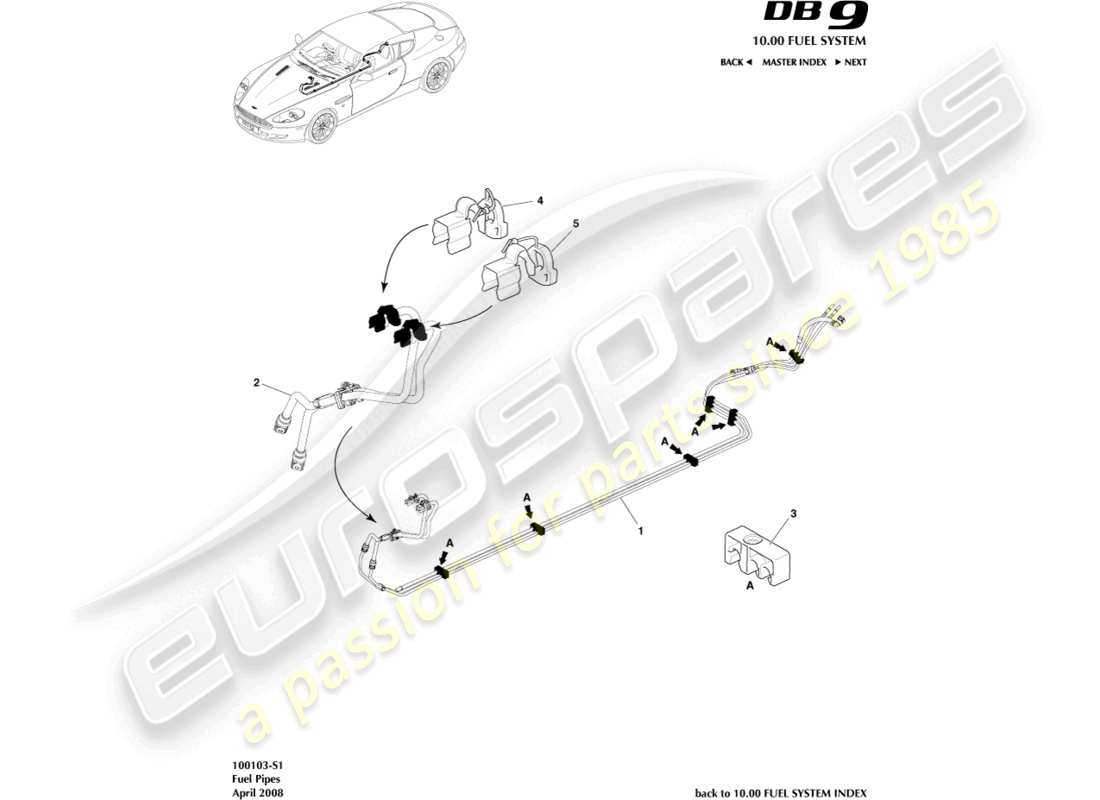 aston martin db9 (2004) fuel pipes parts diagram