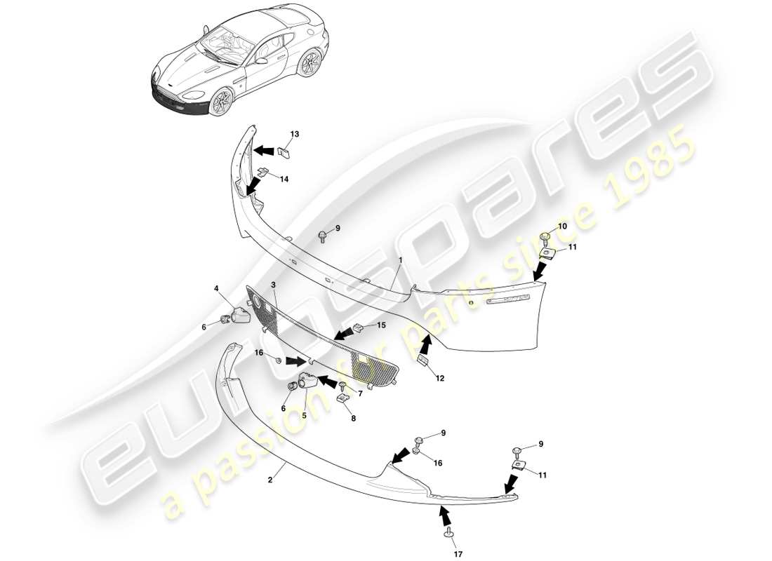 aston martin v8 vantage (2007) front bumper, 12.25my on & v8s part diagram