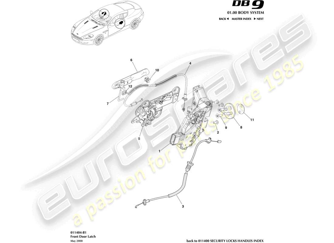 aston martin db9 (2012) front door latch part diagram