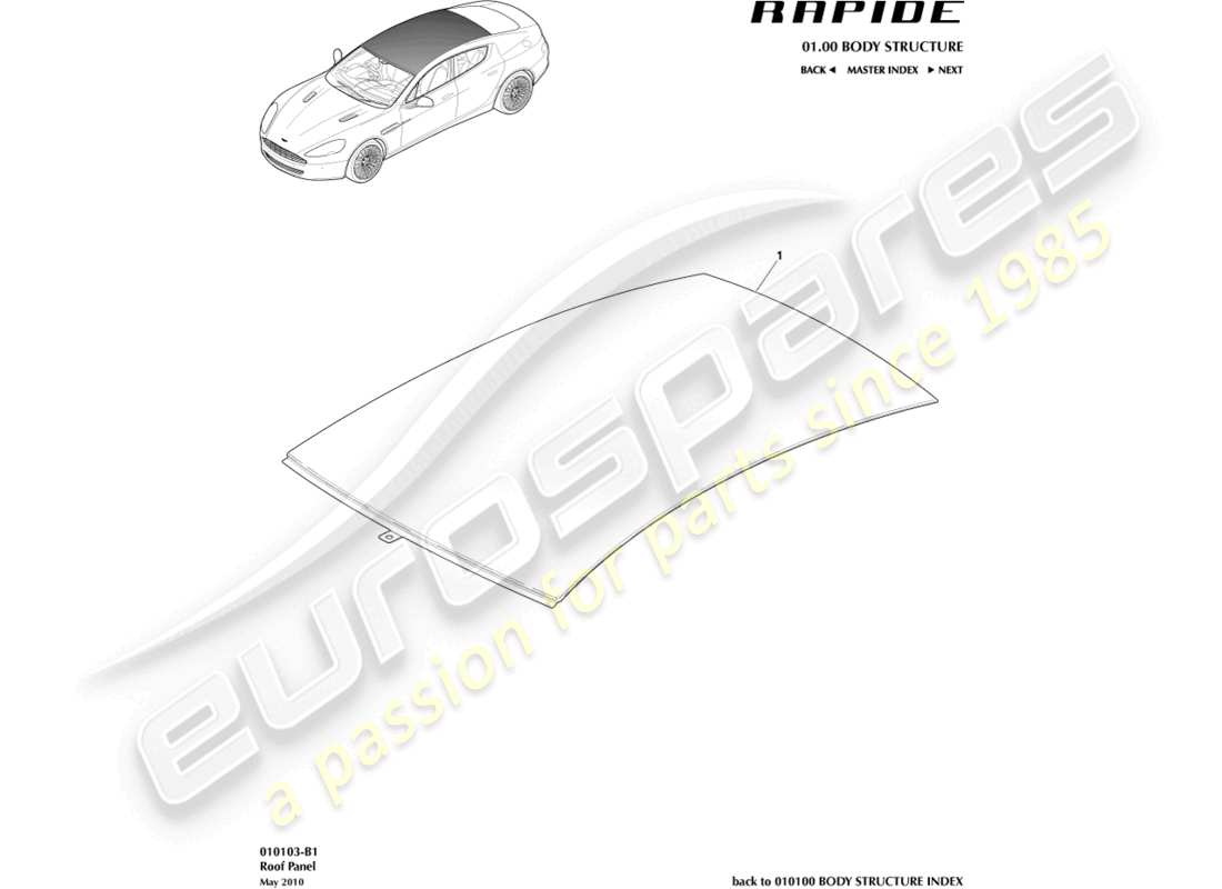 aston martin rapide (2010) roof parts diagram