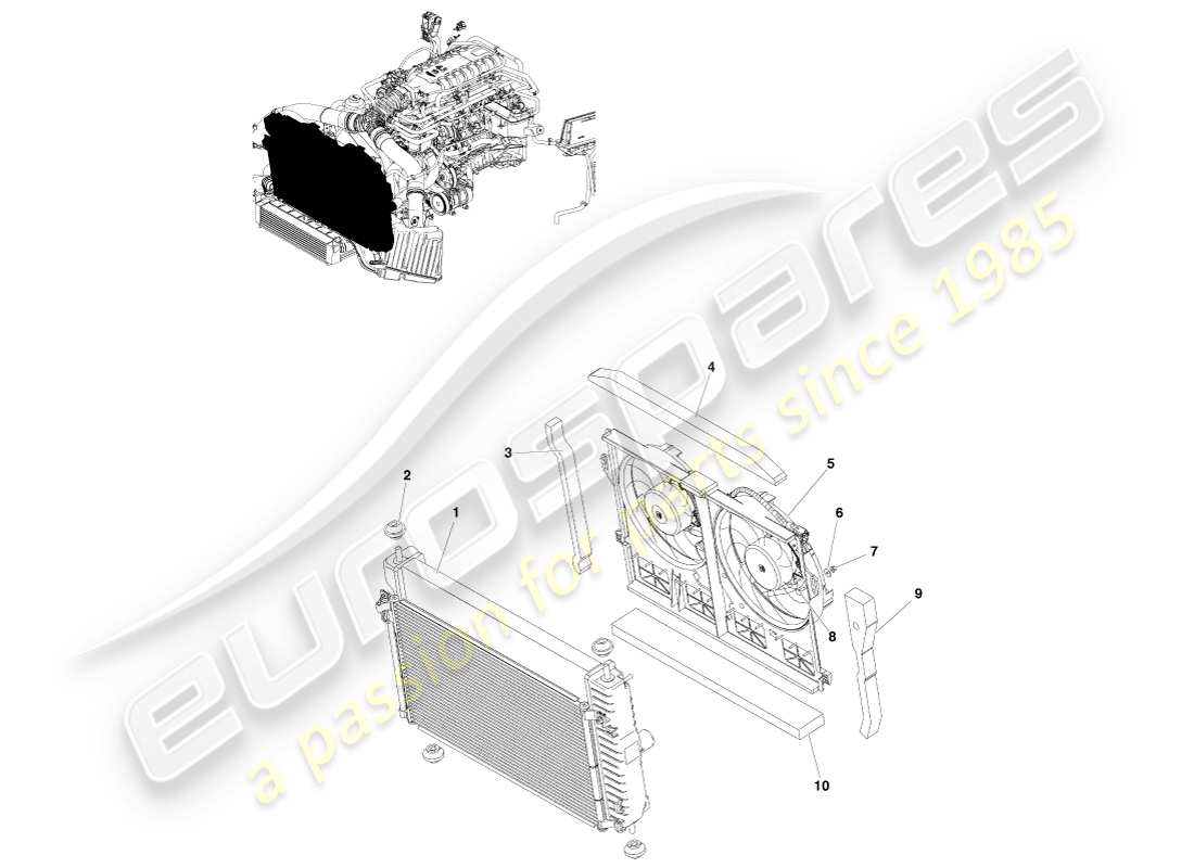 aston martin v8 vantage (2005) engine cooling (line fit) part diagram