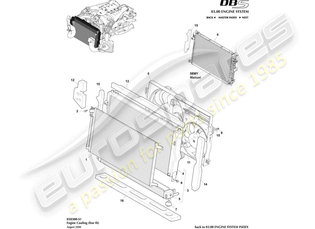 aston martin dbs (2007) engine cooling (line fit) parts diagram