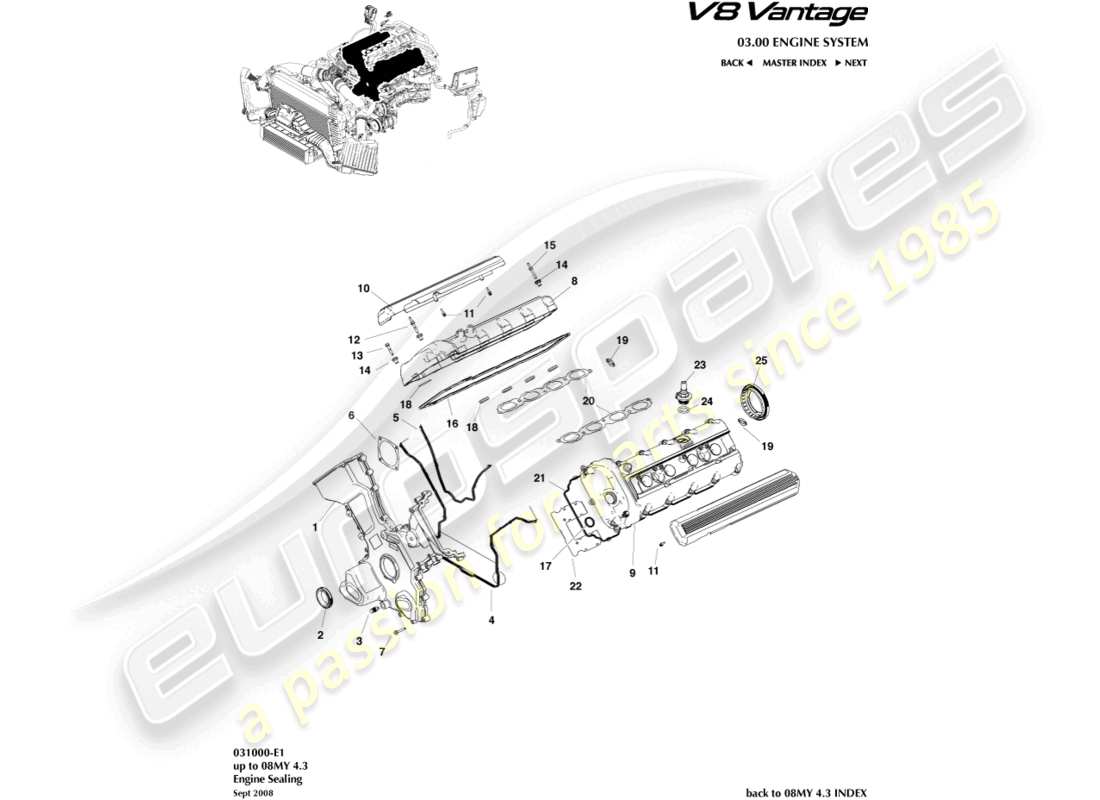 aston martin v8 vantage (2013) engine sealing part diagram