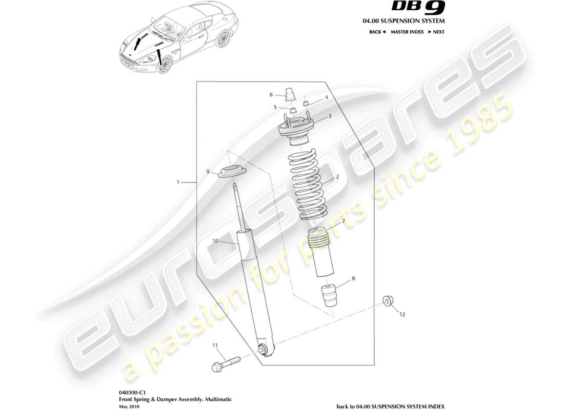 aston martin db9 (2012) front spring & damper, to 09my part diagram