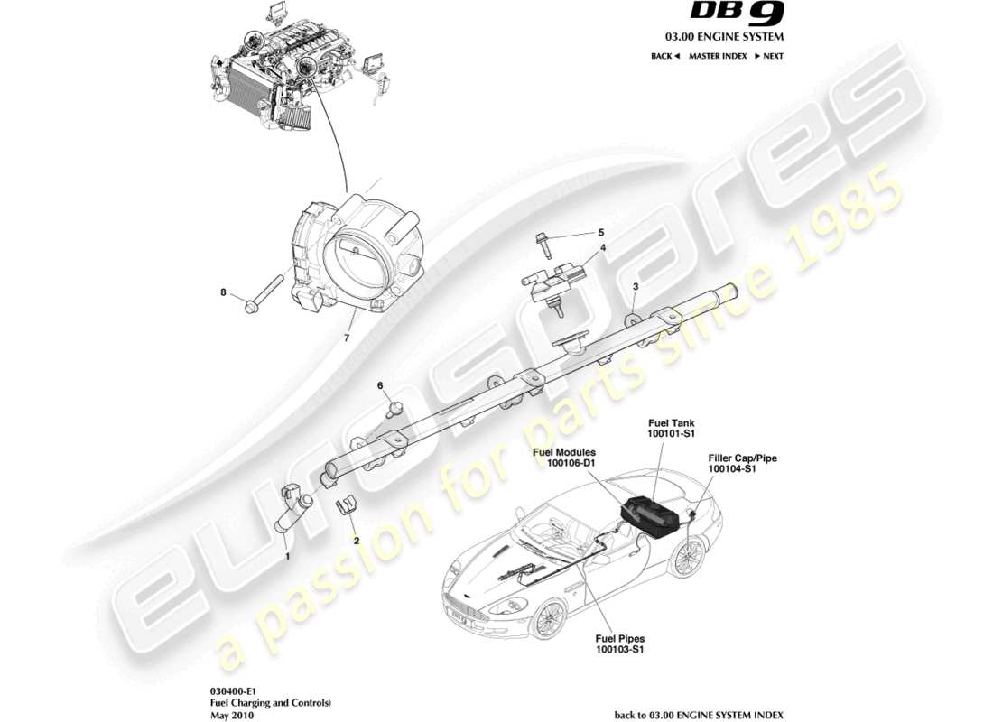 aston martin db9 (2012) fuel charging & control part diagram