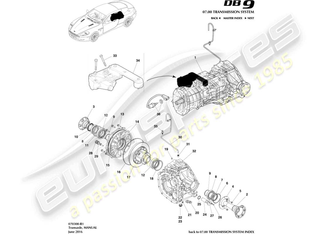 aston martin db9 (2012) transaxle, manual part diagram