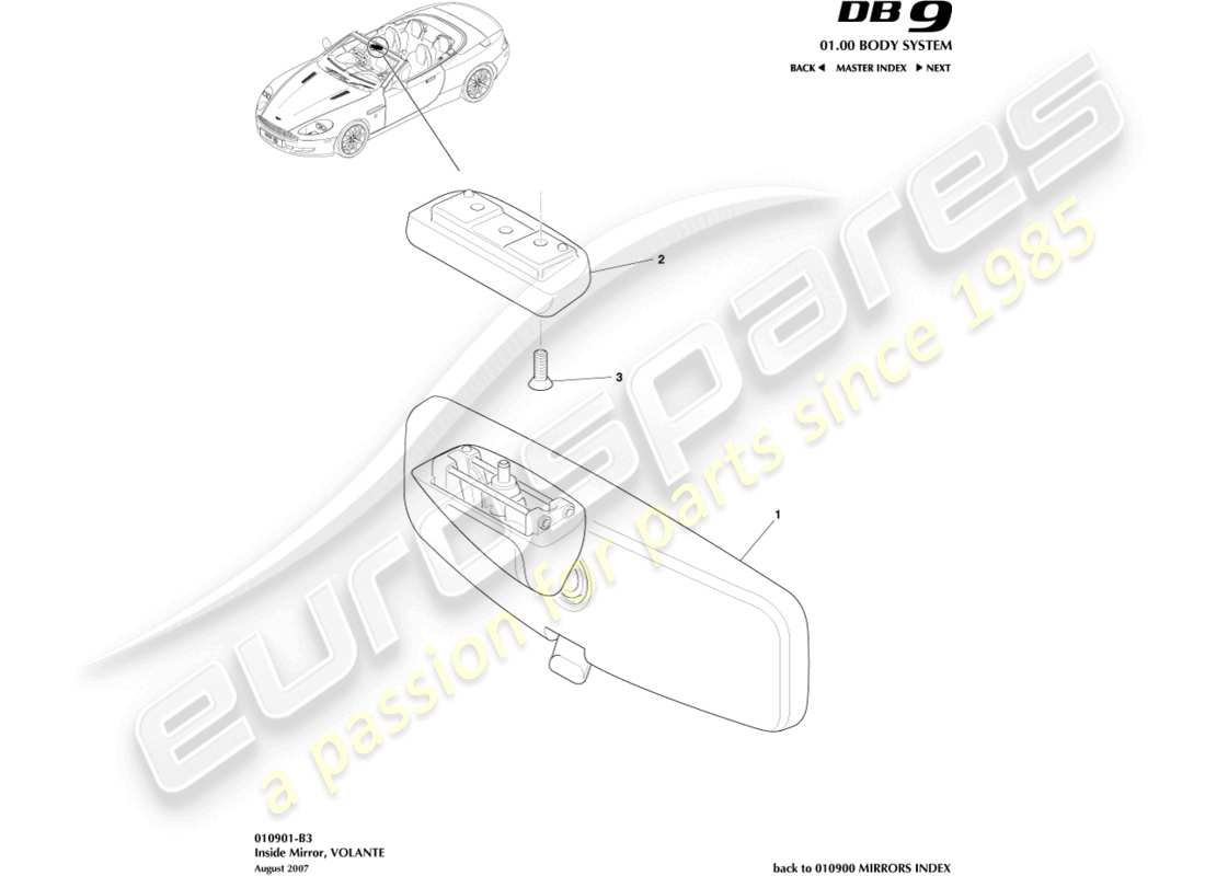 aston martin db9 (2012) interior mirror, volante part diagram