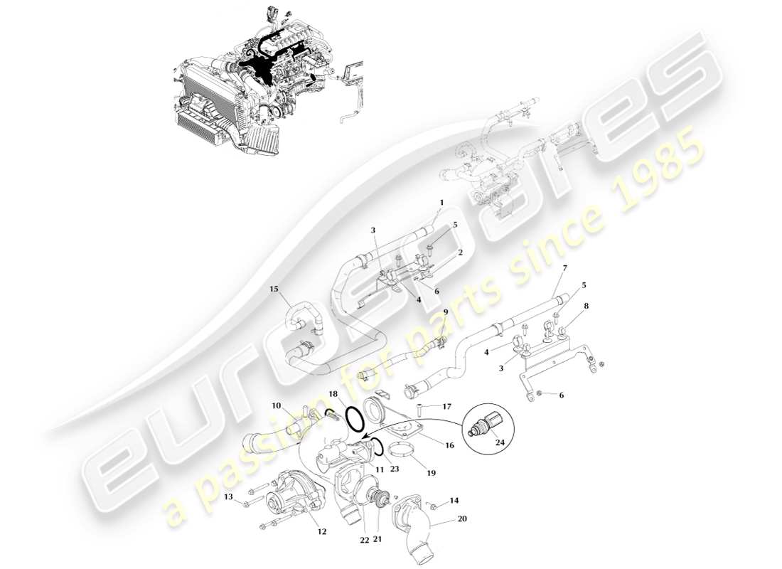 aston martin v8 vantage (2005) engine cooling part diagram