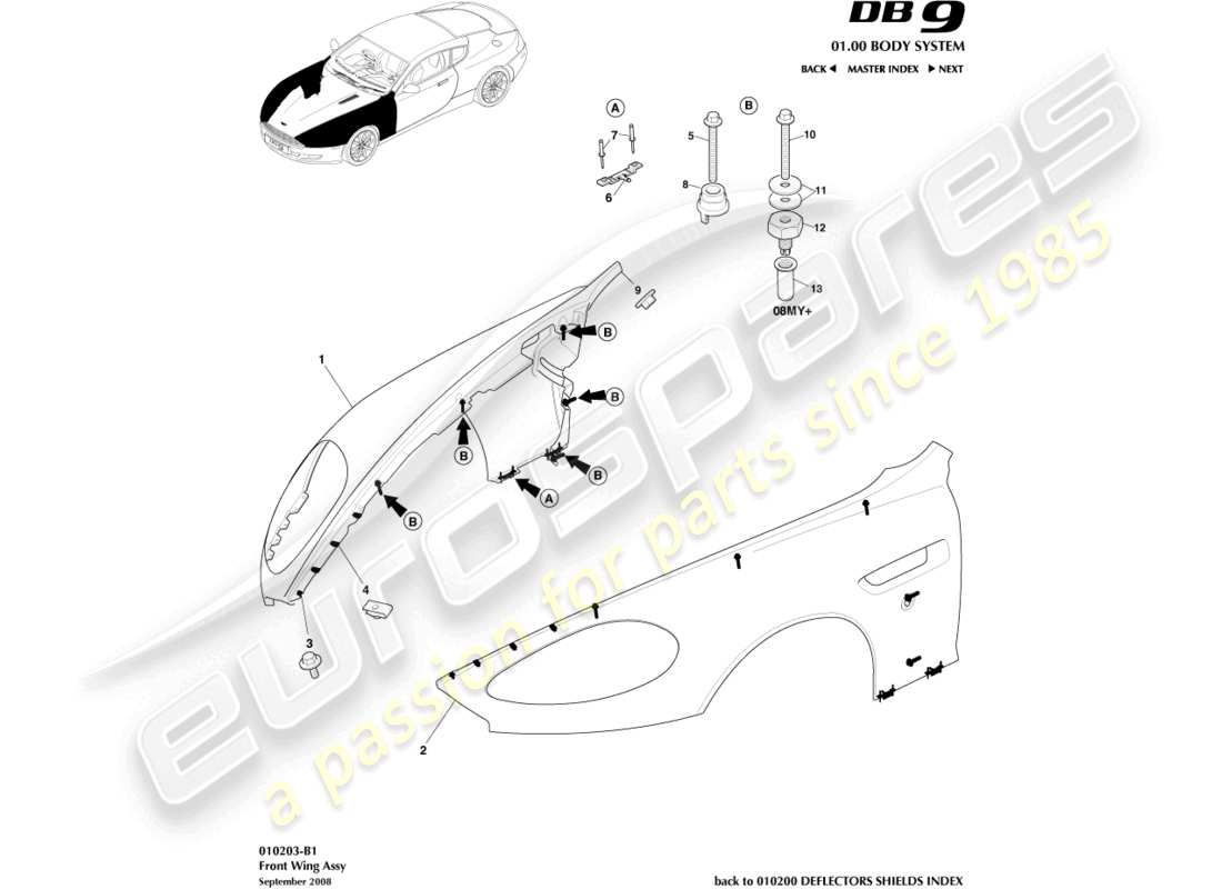 aston martin db9 (2012) front wing assembly part diagram