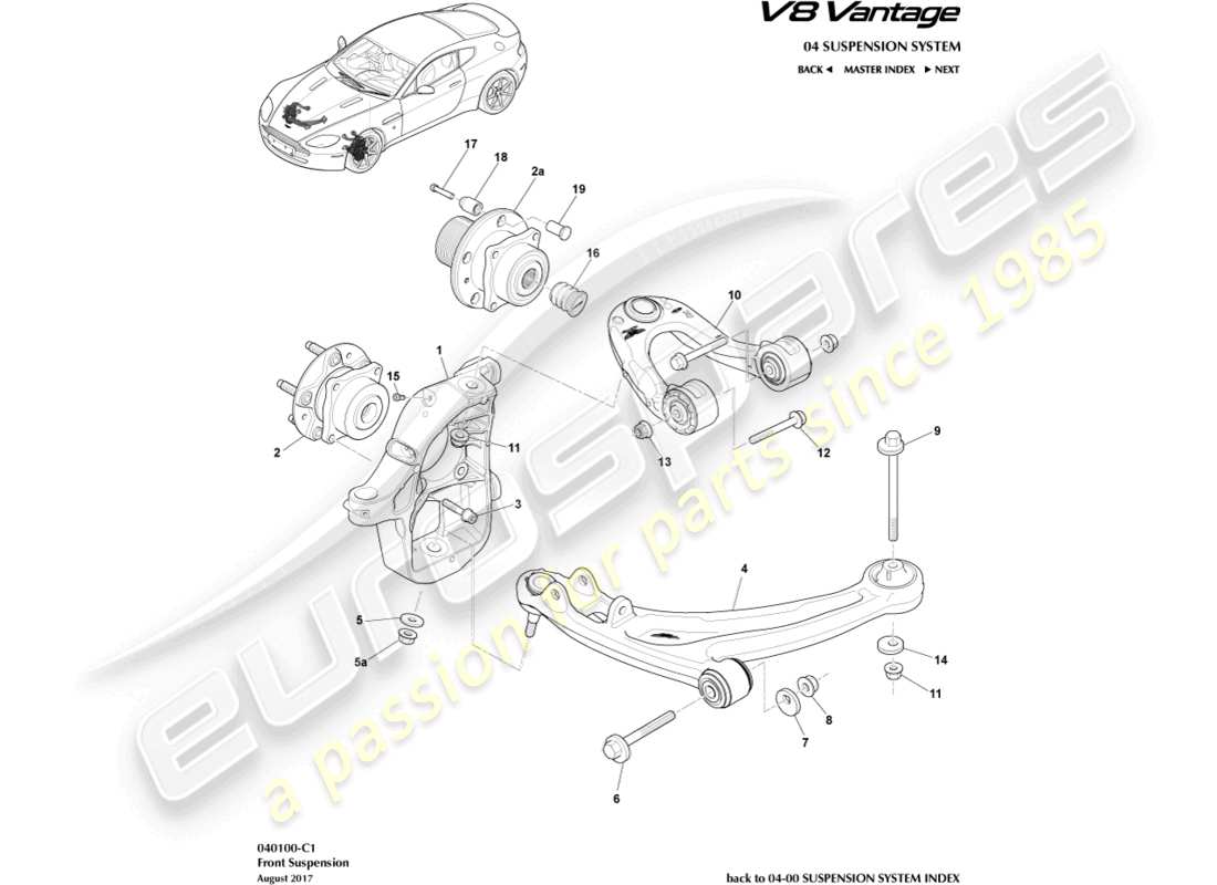 aston martin v8 vantage (2016) front suspension assembly part diagram